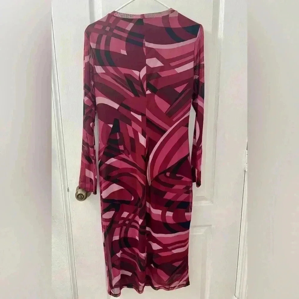Nine West Women's Long Sleeve Ruched Side Printed Dress (Size M) - Picture 2 of 12